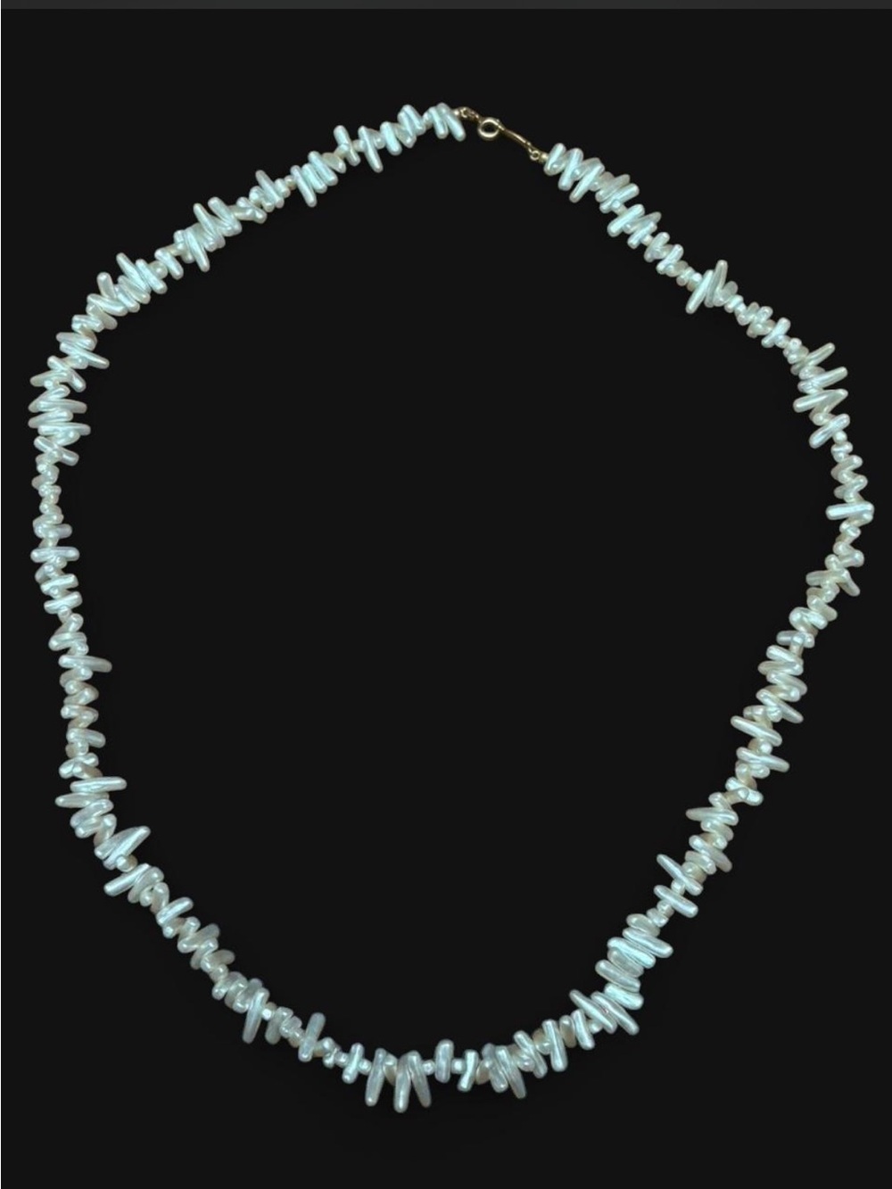 Napier freshwater stick pearl/Biwa pearl necklace, 31” long